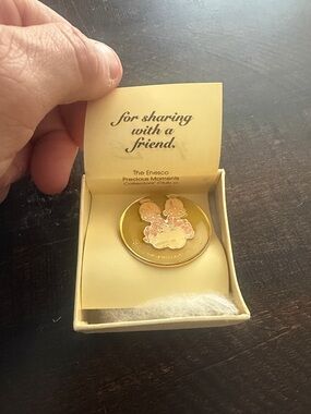 Precious Moments Gold and Pink Collector Coin with Yellow Presentation